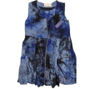 Rebecca Minkoff Tie Dye Dress Sleeveless Zip Front Pockets Blue Sz S 100% Silk